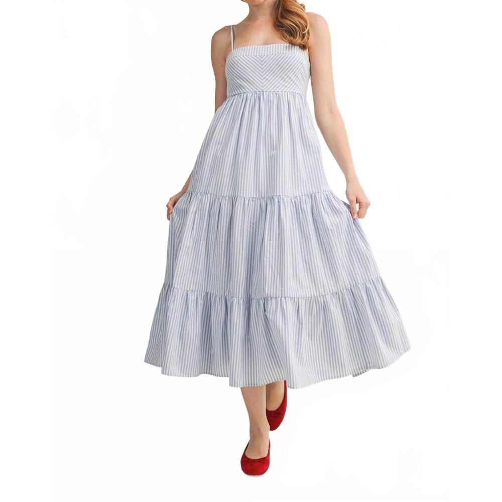 NEW MUSTARD SEED striped tieback midi dress in blue white